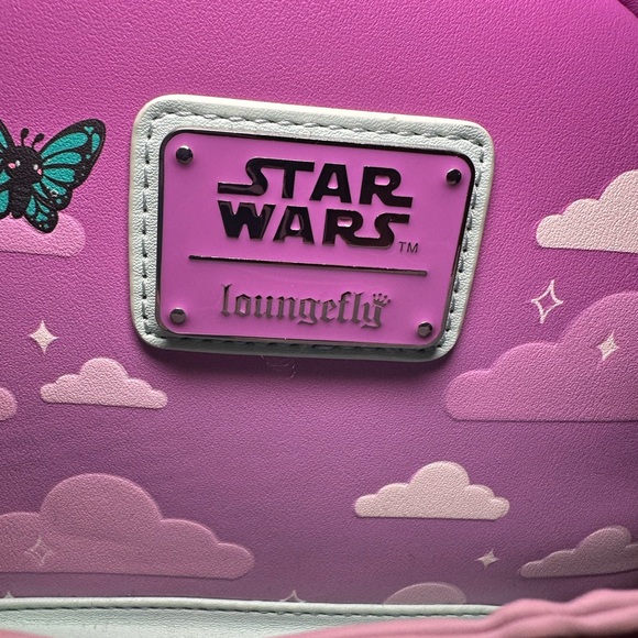 Loungefly Star Wars Pink Backpack with Baby Yoda and Butterflies - Picture 6 of 6